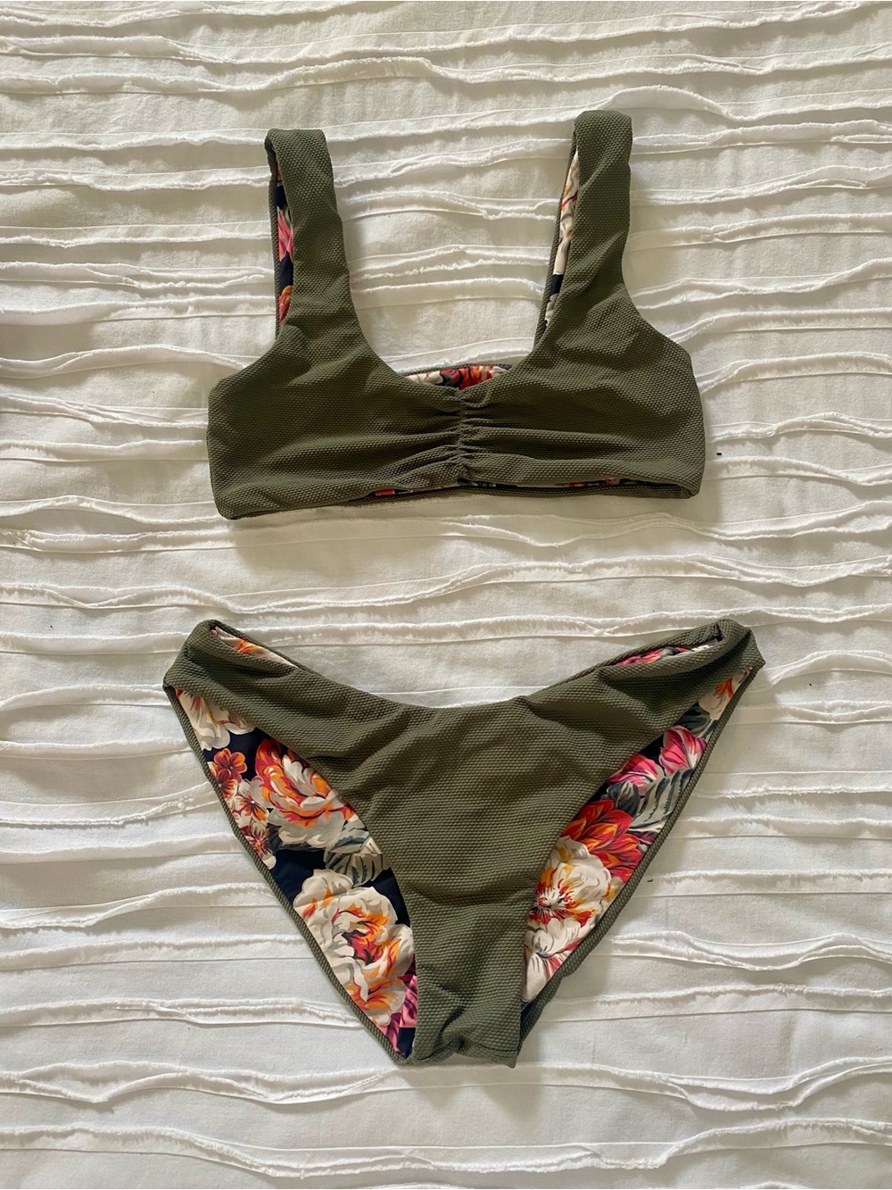 MAAJI Pine Olive Green Textured Reversible Bikini Floral